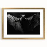 Stylish wall art featuring a bat design from the "Animals of the Wild" collection, framed in gold with a mat, perfect for enhancing home decor.