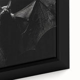 Close-up of a framed canvas wall art piece featuring a detailed bat design, showcasing intricate textures and vibrant colors, ideal for wildlife enthusiasts and home decor.