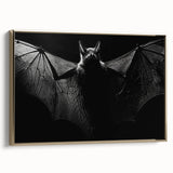 Framed wall art featuring a striking bat design from the "Animals A Wild Life" collection, showcasing intricate details and a rich gold frame, perfect for nature enthusiasts.