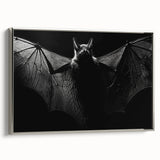 Framed wall art featuring a bat design from the "Animals A Wild Life" collection, showcasing intricate details and a silver frame, perfect for nature-themed decor.