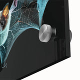 Close-up of a vibrant bat design wall art piece made from acrylic glass, showcasing intricate details and colors, ideal for wildlife enthusiasts and modern decor.