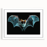 18-inch wall art collection featuring a detailed bat design, framed with a white mat, showcasing intricate artwork perfect for wildlife enthusiasts and home decor.