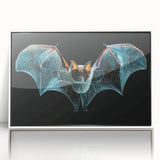 Framed acrylic wall art featuring a detailed bat design from the 'Animals A Wild Life' collection, displayed in a sleek white frame, perfect for nature-inspired decor.