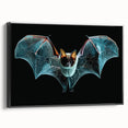 Framed wall art featuring a detailed bat design from the "Animals A Wild Life" collection, showcasing vibrant colors and a sleek black frame, perfect for animal lovers.