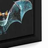 Close-up of a framed canvas wall art featuring a detailed bat design from the "Animals A Wild Life" collection, showcasing intricate textures and vibrant colors perfect for nature enthusiasts.