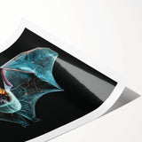 Rolled wall art print showcasing a detailed bat design, featuring intricate patterns and vibrant colors, perfect for wildlife enthusiasts and home decor.
