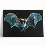 Stretched canvas wall art featuring a vibrant bat design, showcasing intricate details and rich colors, perfect for animal lovers and home decor enthusiasts.