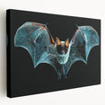 Stretched canvas wall art featuring a vibrant bat design, showcasing intricate details and bold colors, perfect for wildlife enthusiasts and home decor.