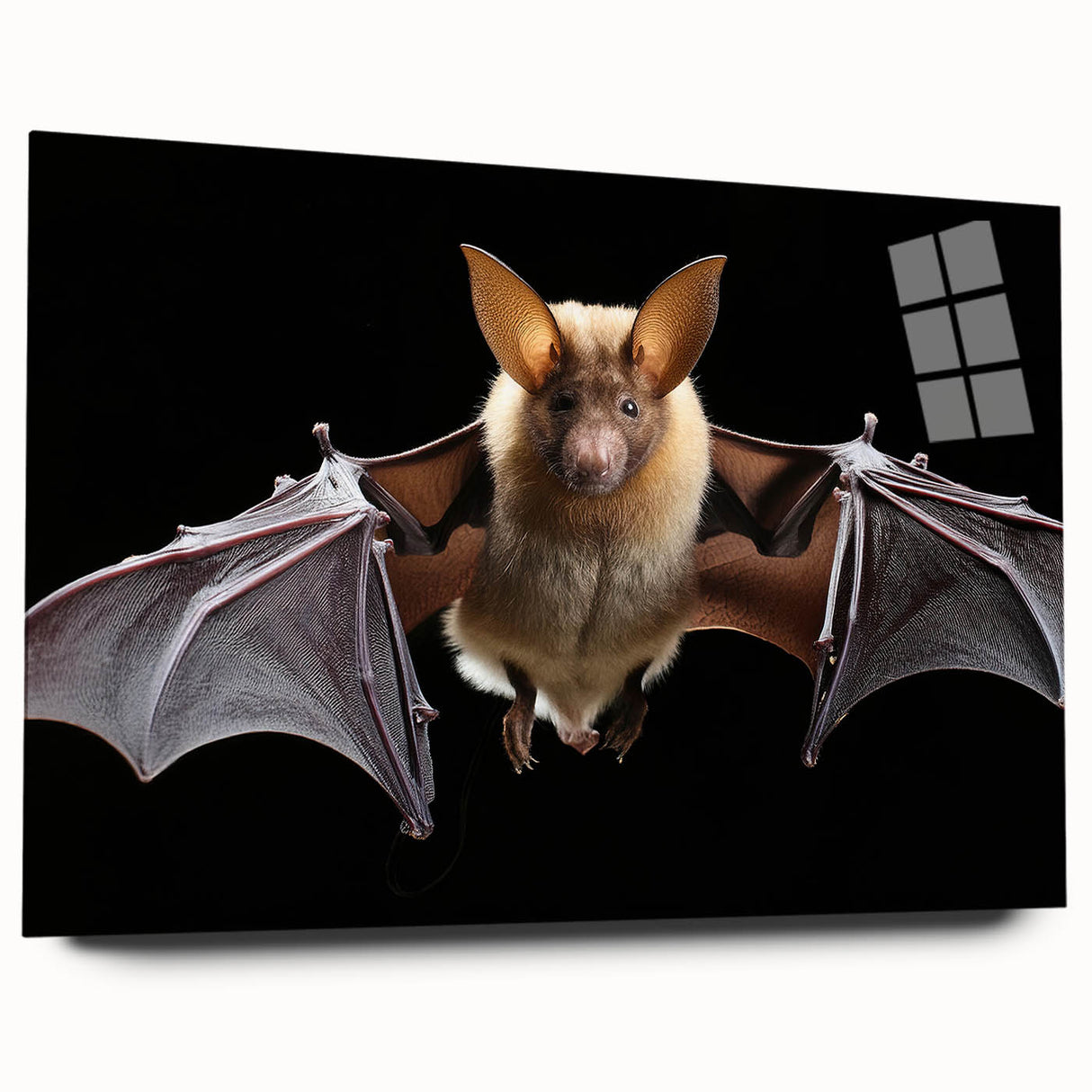 Acrylic glass wall art featuring a detailed design of a bat, showcasing intricate patterns and textures, ideal for wildlife-themed decor or nature enthusiasts.