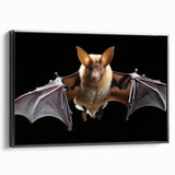Framed wall art canvas featuring a striking bat design in a black frame, showcasing vibrant colors and intricate detailing, perfect for wildlife enthusiasts and home decor.