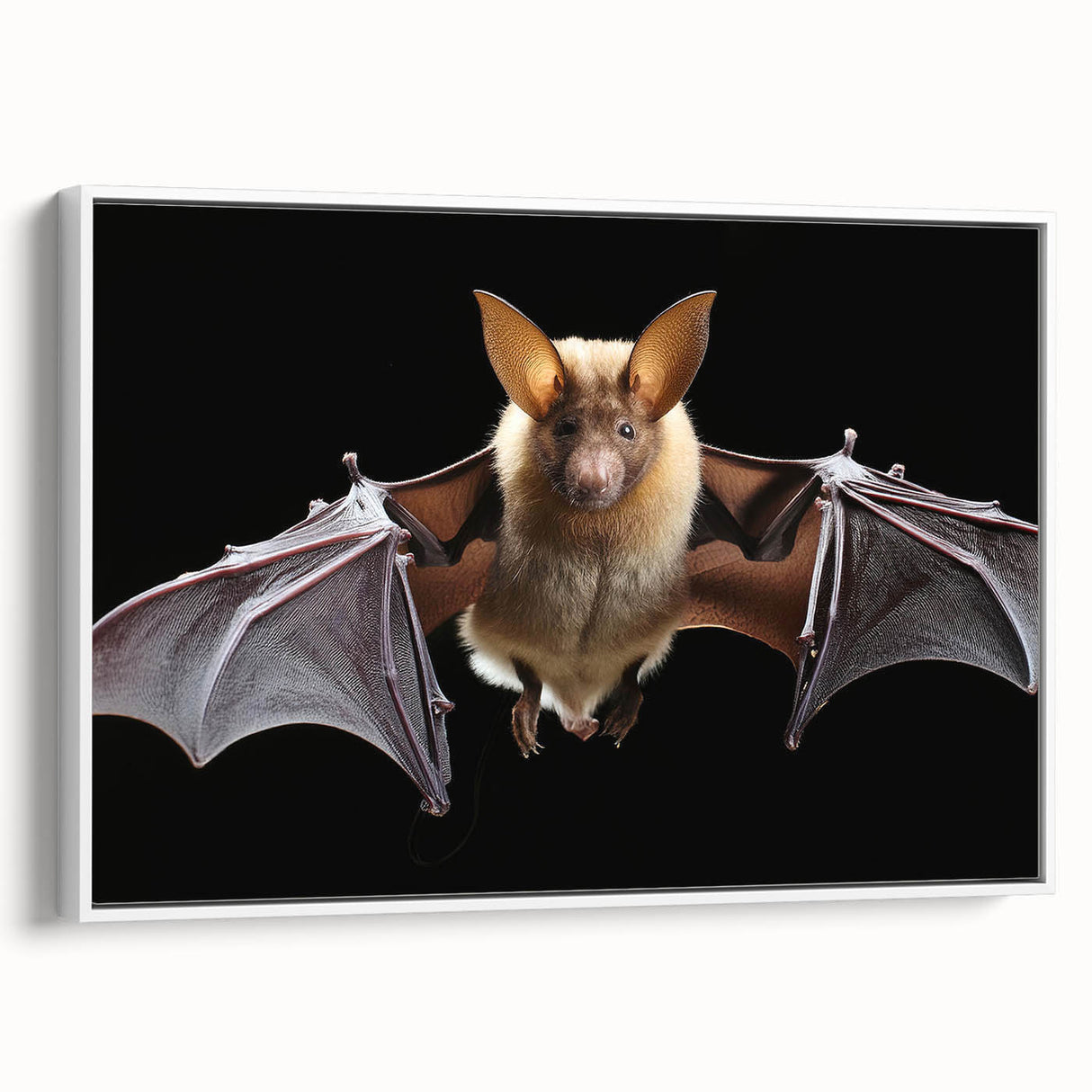 Framed wall art featuring a bat design in a wild life theme, showcasing intricate details and vibrant colors, perfect for animal lovers and home decor enthusiasts.