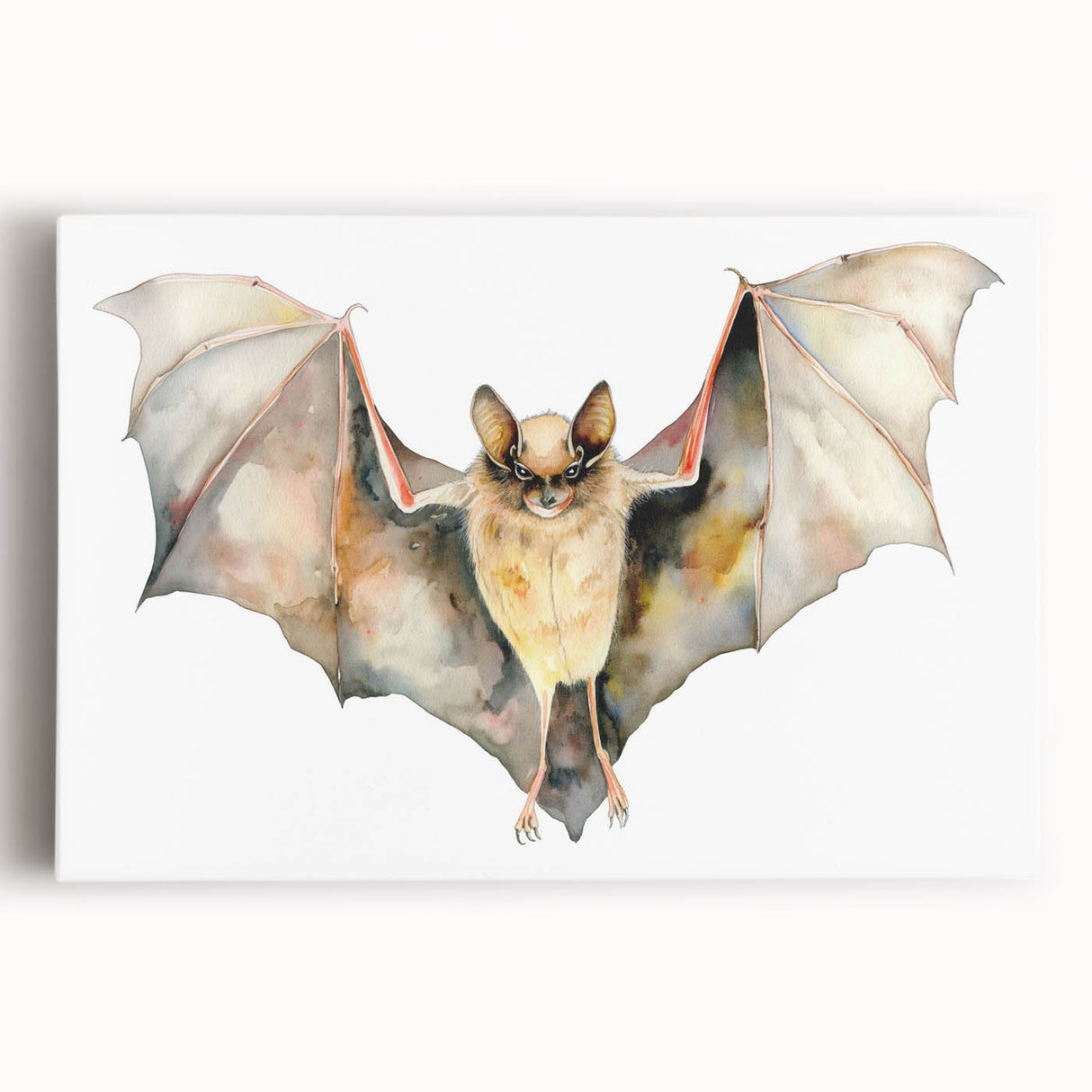 Stretched canvas wall art showcasing a detailed bat design, featuring intricate patterns in earthy tones, perfect for wildlife enthusiasts and home decor.