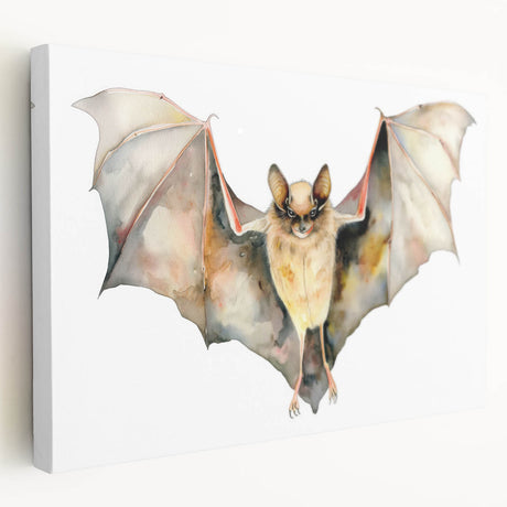 Stretched canvas wall art featuring a stylized bat design, showcasing intricate details and vibrant colors, ideal for wildlife enthusiasts and home decor.