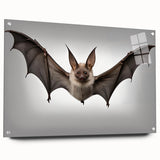 Side view of an acrylic glass wall art piece showcasing a vibrant bat design from the 'Animals A Wild Life' collection, featuring creative pin details and a sleek finish.