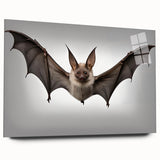 Acrylic wall art featuring a striking bat design, showcasing intricate details and vibrant colors, displayed in a side view without pins, perfect for wildlife enthusiasts.