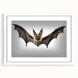 Framed wall art featuring a detailed bat design from the 'Animals A Wild Life' collection, presented in a sleek white frame with a mat, ideal for nature-themed decor.
