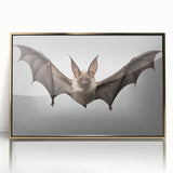 Framed wall art showcasing a detailed bat design with gold accents, set in an acrylic frame, perfect for wildlife enthusiasts and modern decor.