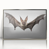 Framed acrylic wall art showcasing a detailed bat design, featuring a silver frame, ideal for wildlife enthusiasts and modern home decor.