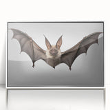 Framed wall art featuring a detailed bat design in a wild life theme, with a sleek white frame and acrylic front, perfect for nature enthusiasts.
