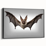 Framed canvas wall art depicting a stylized bat design from a wildlife collection, featuring intricate details and a black frame, perfect for modern decor.