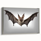 Framed wall art featuring a stunning silver bat design on canvas, showcasing intricate details and textures, perfect for wildlife enthusiasts and modern decor.