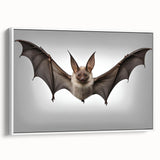 Framed canvas wall art featuring a bat design from the "Animals A Wild Life" collection, displayed in a sleek white frame, showcasing intricate details and textures.