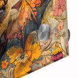 Close-up of a stunning acrylic wall art piece featuring a detailed illustration of a bat in a wild, vibrant design, showcasing rich colors and intricate textures, perfect for animal lovers and modern decor.