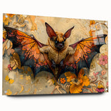 Acrylic glass wall art featuring a detailed bat design from the 'Animals of the Wild' collection, showcasing vibrant colors and a sleek side view with pins for easy display.