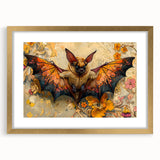 Elegant wall art featuring a unique bat design in a gold frame with a mat, showcasing intricate details and a modern aesthetic, perfect for wildlife enthusiasts.