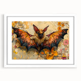 Framed wall art showcasing a bat design from the "Animals A Wild Life" collection, featuring a white mat and sleek frame, ideal for nature-themed decor.
