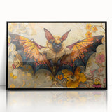 Framed wall art featuring a striking bat design in a black frame, showcasing wildlife-inspired decor. Ideal for nature lovers and modern interiors.