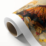 Rolled canvas wall art showcasing a striking bat design with intricate details, perfect for wildlife enthusiasts and home decor, packaged securely for delivery.