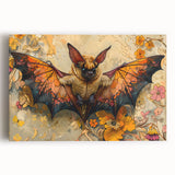Bat-themed wall art canvas featuring a striking design of intricate bat silhouettes in shades of black and gray, perfect for wildlife enthusiasts and home decor.
