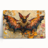 Stretched canvas wall art featuring a detailed bat design, showcasing intricate patterns and earthy colors, perfect for wildlife enthusiasts and home decor.