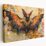 Stretched canvas wall art featuring a detailed bat design in a wild-life theme, showcasing intricate textures and vivid colors, perfect for animal lovers' decor.