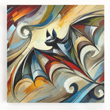 Stretched canvas wall art showcasing a vibrant bat design from a wildlife collection, featuring rich colors and intricate details, ideal for animal lovers and decor enthusiasts.