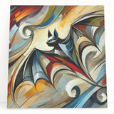 Stretched canvas wall art featuring a colorful bat design from the "Animals A Wild Life" collection, showcasing vibrant hues and detailed textures, perfect for wildlife enthusiasts.