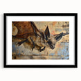 Black-framed wall art showcasing a bat design, part of a four-piece wildlife collection, featuring intricate details and vibrant colors, perfect for animal lovers' decor.
