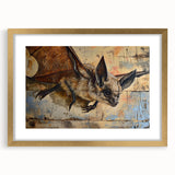 Framed wall art featuring a bat design from the "Animals A Wild Life" collection, elegantly matted with a gold frame, perfect for wildlife-themed decor.