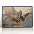 Framed acrylic wall art featuring a bat design in a black frame, showcasing intricate details and vibrant colors, perfect for wildlife enthusiasts and modern decor.