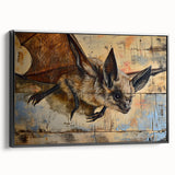 Framed canvas wall art featuring a black bat design in a wild life theme, showcasing intricate details and a sleek side view, perfect for nature-inspired decor.