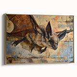 Framed wall art featuring a bat design from the "Animals A Wild Life" collection, showcasing intricate details and a gold frame, perfect for nature enthusiasts.