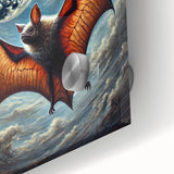 Close-up of a vibrant acrylic glass wall art piece displaying a detailed bat design, showcasing intricate textures and colors, perfect for wildlife enthusiasts and home decor.