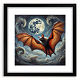 Black-framed wall art collection showcasing a bat design, featuring intricate details and vibrant colors, ideal for animal lovers and home decor enthusiasts.