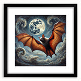 Black-framed wall art collection showcasing a bat design, featuring intricate details and vibrant colors, ideal for animal lovers and home decor enthusiasts.