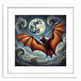 Framed wall art collection showcasing a striking bat design, featuring a white mat and sleek frame, perfect for enhancing modern decor with a touch of wildlife elegance.