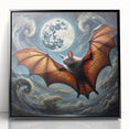 Framed black wall art featuring a bat design from the 'Animals of the Wild' collection, showcasing intricate details and vibrant colors, ideal for nature enthusiasts and home decor.