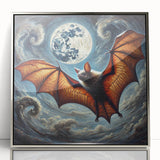 Framed acrylic wall art featuring a stylish bat design, highlighted in silver, perfect for enhancing modern interiors with a unique wildlife theme.