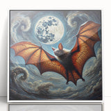 Framed acrylic wall art featuring a whimsical bat design, showcasing vibrant colors and intricate details, perfect for adding unique flair to any living space.