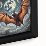 Close-up of a framed canvas artwork showcasing a vibrant bat design from a wildlife collection, featuring intricate details and rich colors, perfect for animal lovers.